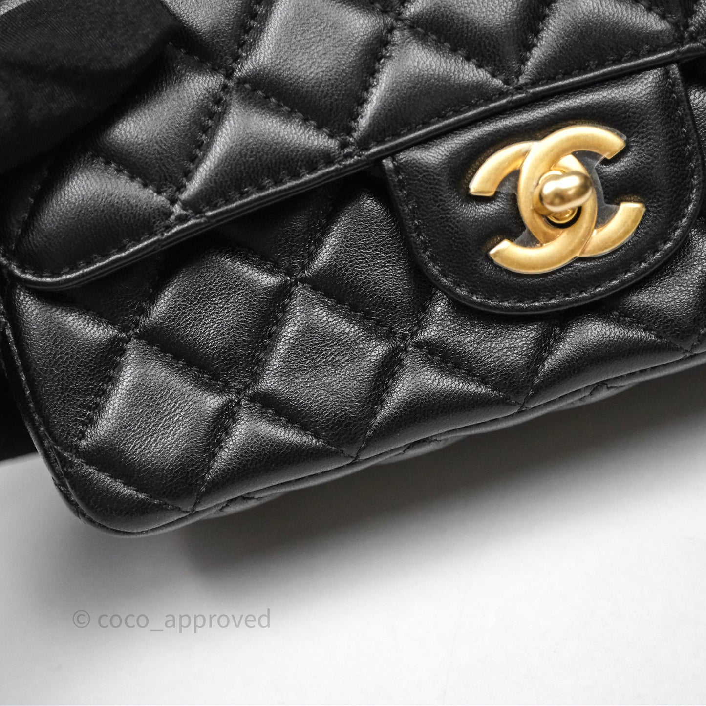 Chanel Top Handle Mini Rectangular Flap Bag Black Lambskin Aged Gold Hardware