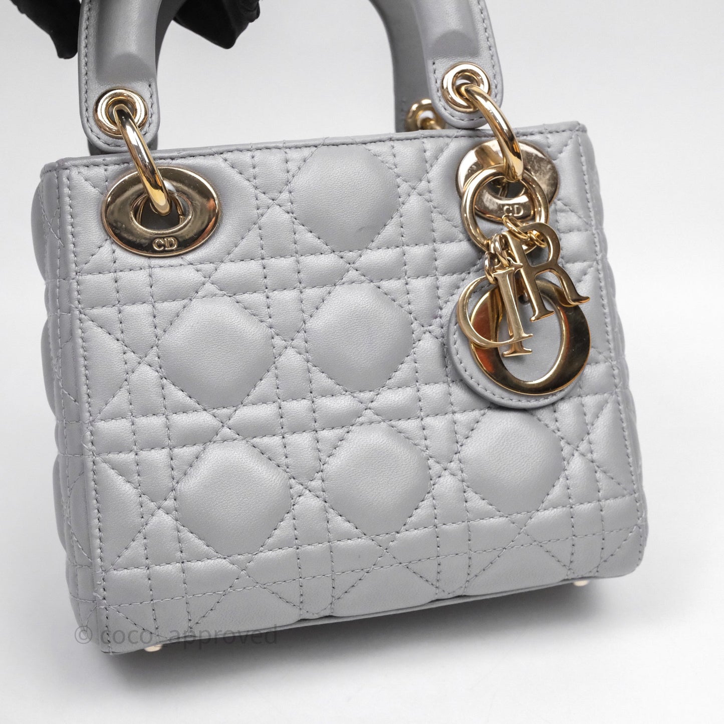 Christian Dior Mini Lady Dior Iridescent Grey Lambskin Cannage Gold Hardware