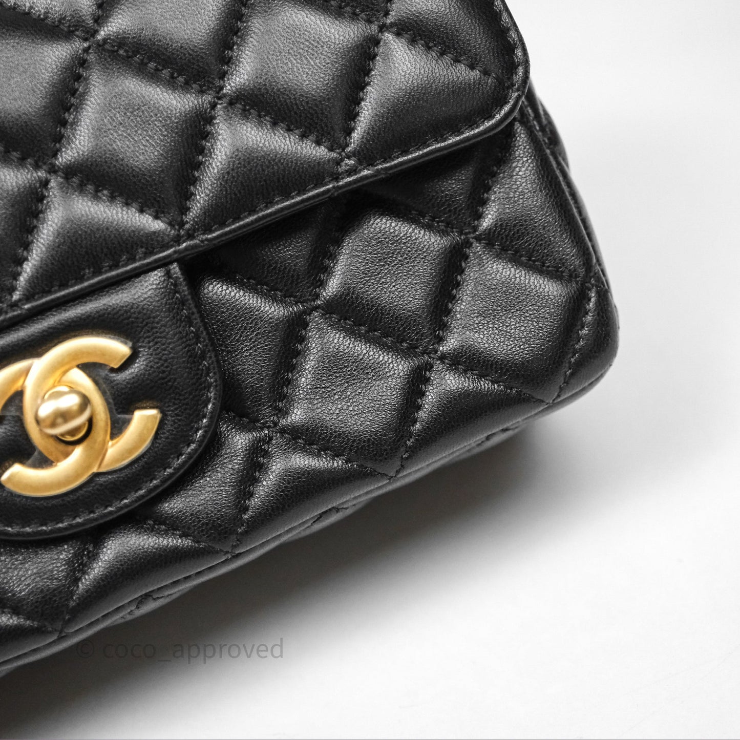 Chanel Top Handle Mini Rectangular Flap Bag Black Lambskin Aged Gold Hardware