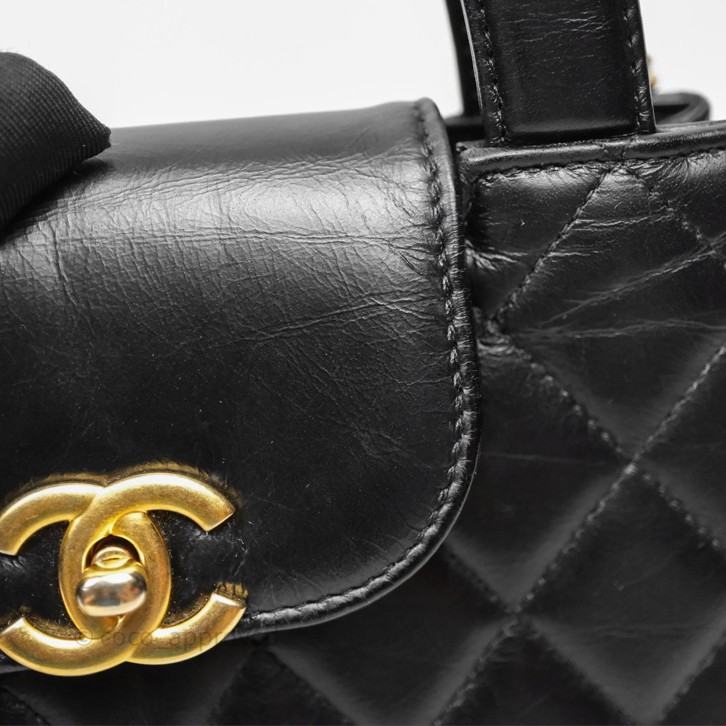 Chanel Kelly Bag Quilted Black Shiny Crumpled Calfskin Aged Gold Hardware
