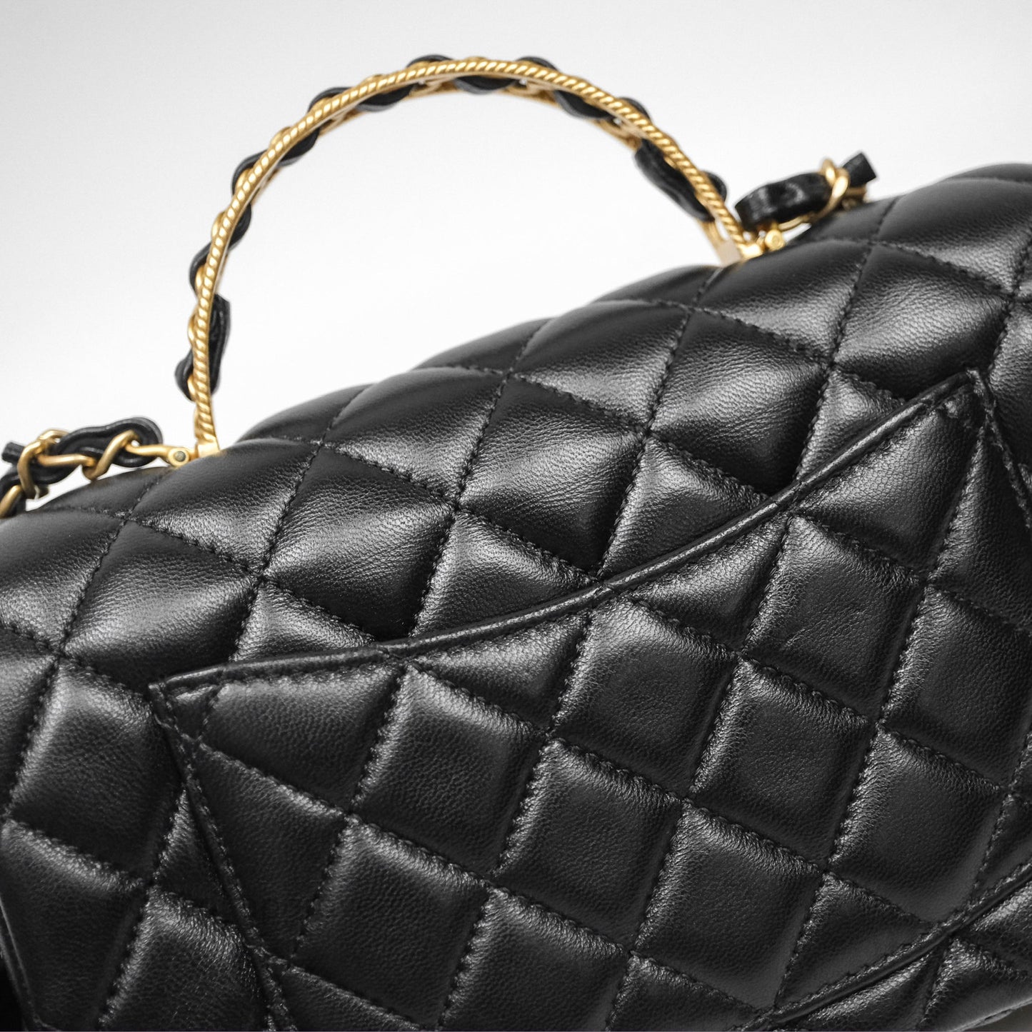 Chanel Top Handle Mini Rectangular Flap Bag Black Lambskin Aged Gold Hardware