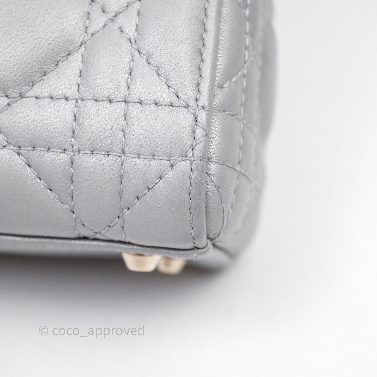 Christian Dior Mini Lady Dior Iridescent Grey Lambskin Cannage Gold Hardware