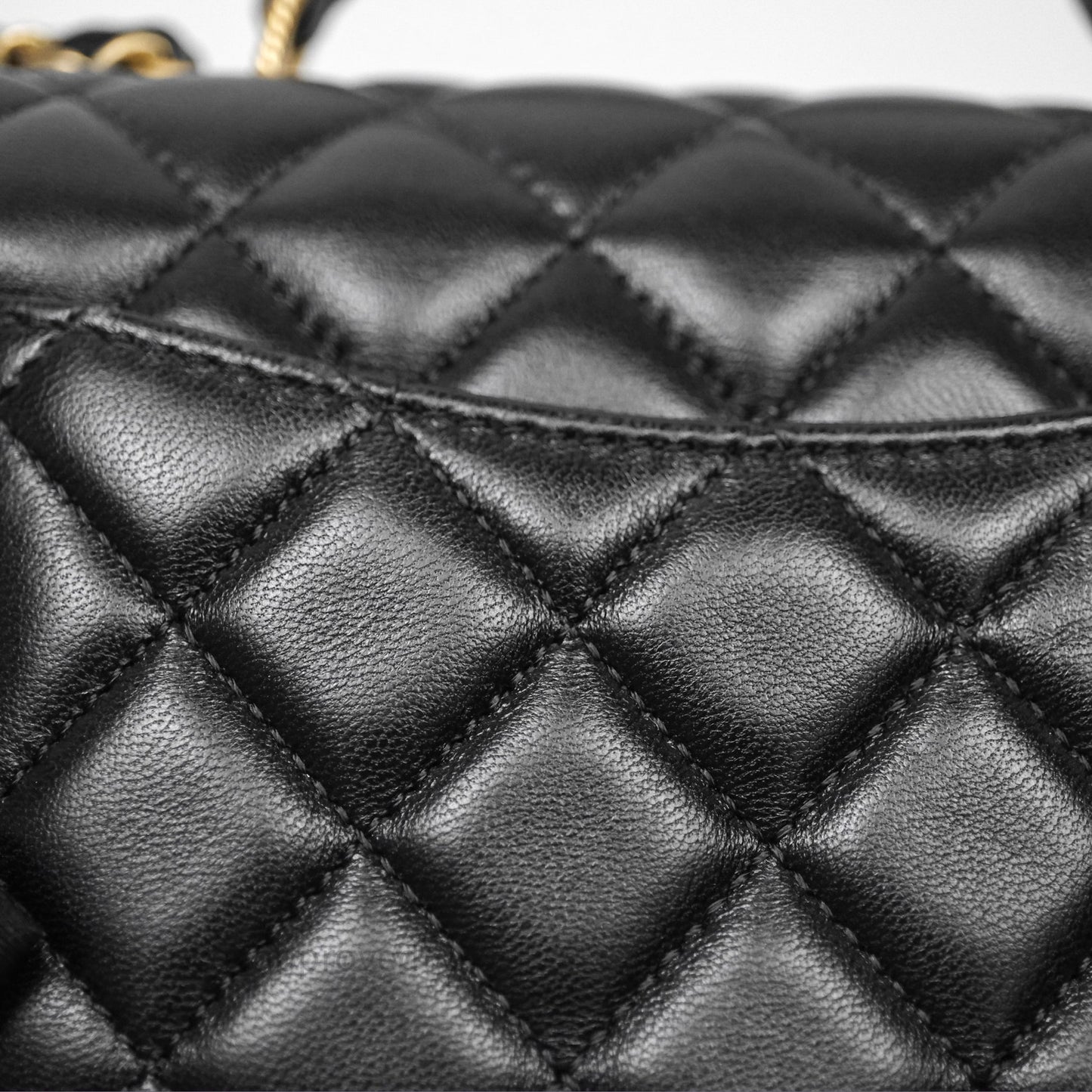 Chanel Top Handle Mini Rectangular Flap Bag Black Lambskin Aged Gold Hardware