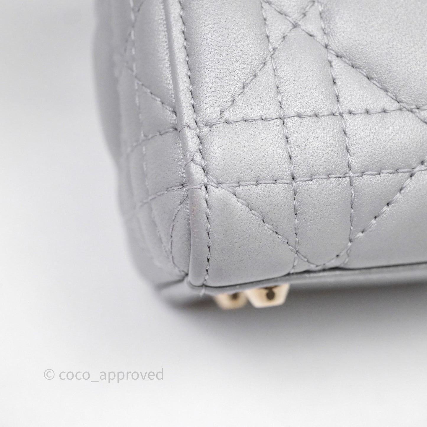 Christian Dior Mini Lady Dior Iridescent Grey Lambskin Cannage Gold Hardware