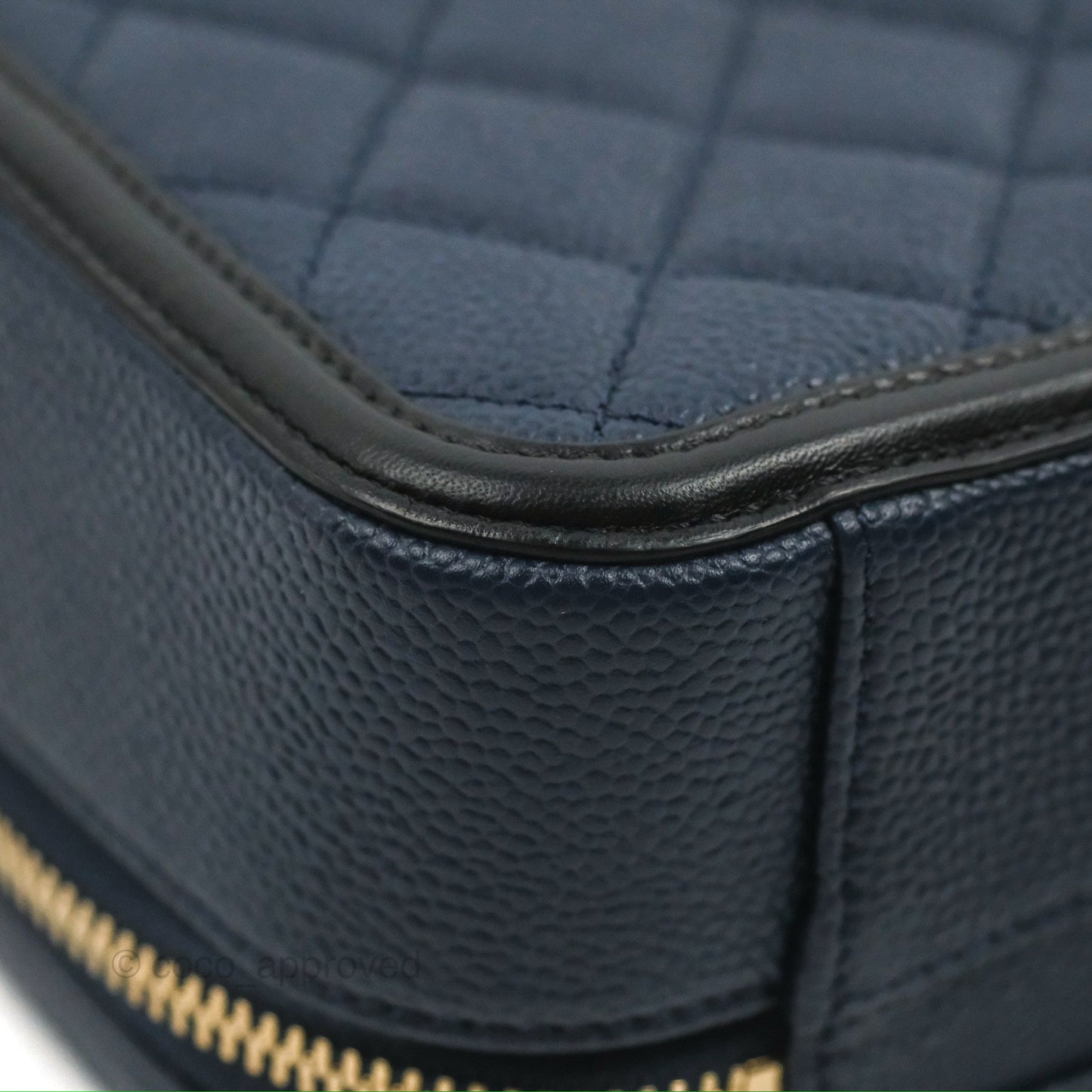 Chanel Quilted Medium CC Filigree Vanity Case Navy Black Caviar Aged Gold Hardware