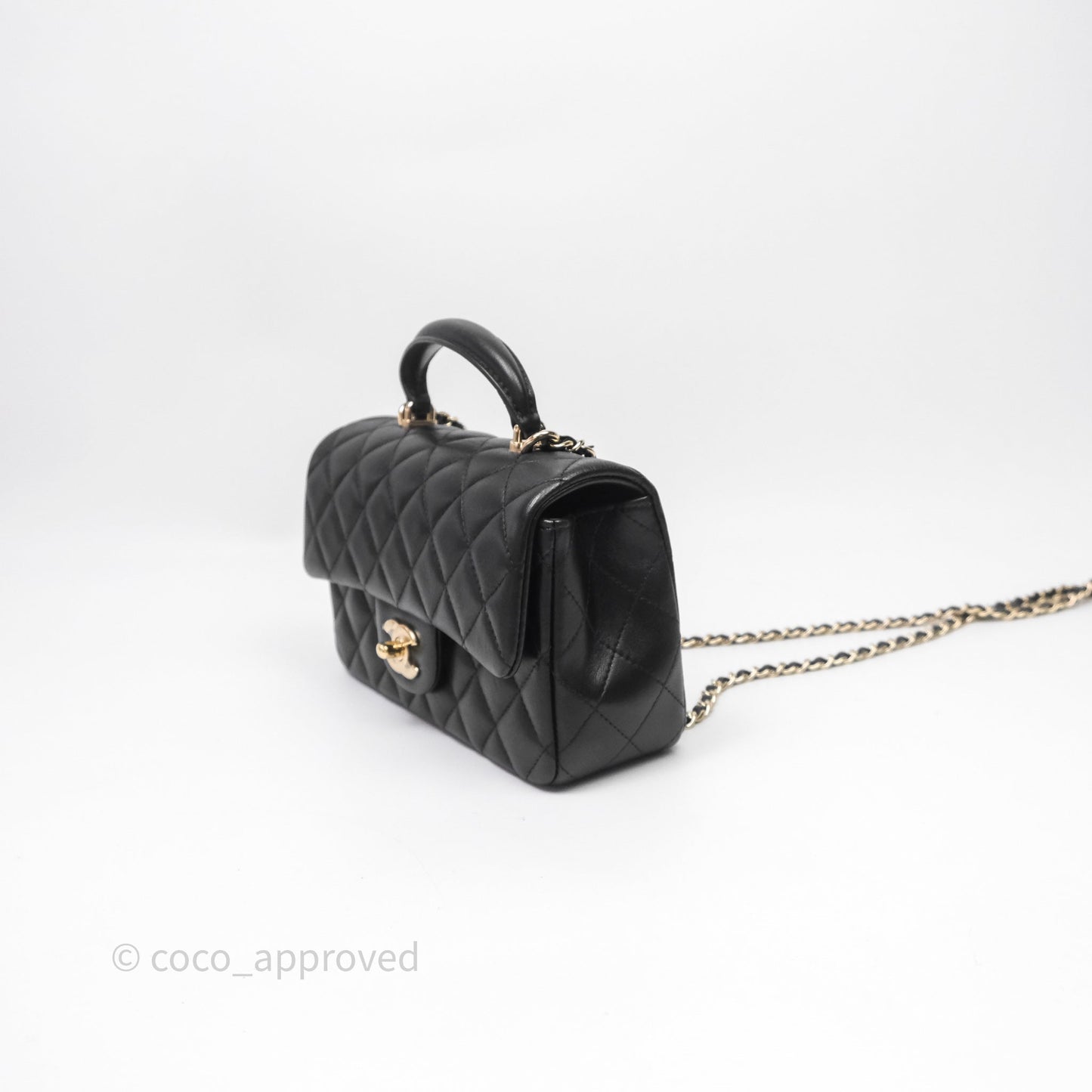 Chanel Top Handle Mini Rectangular Flap Black Lambskin Gold Hardware