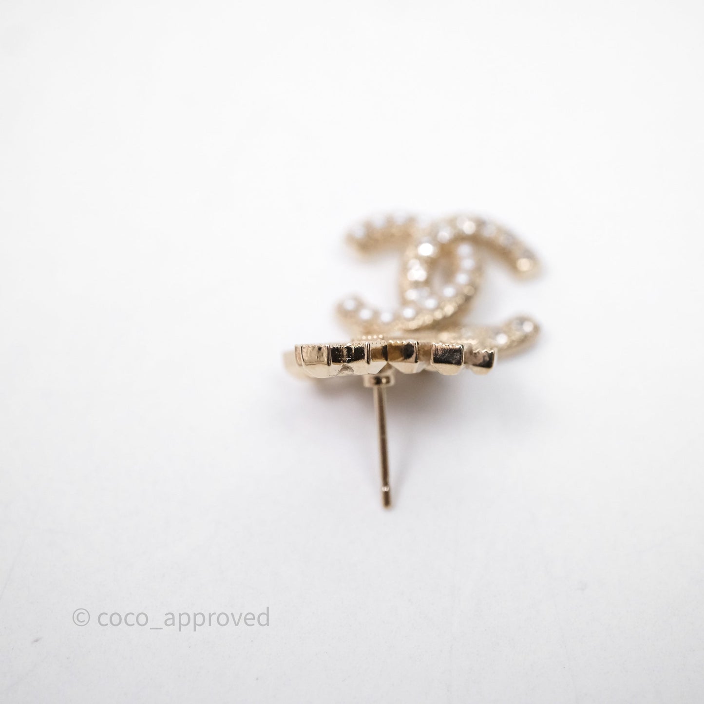 Chanel Crystal Pearl Crown CC Drop Earrings Gold Tone 21A