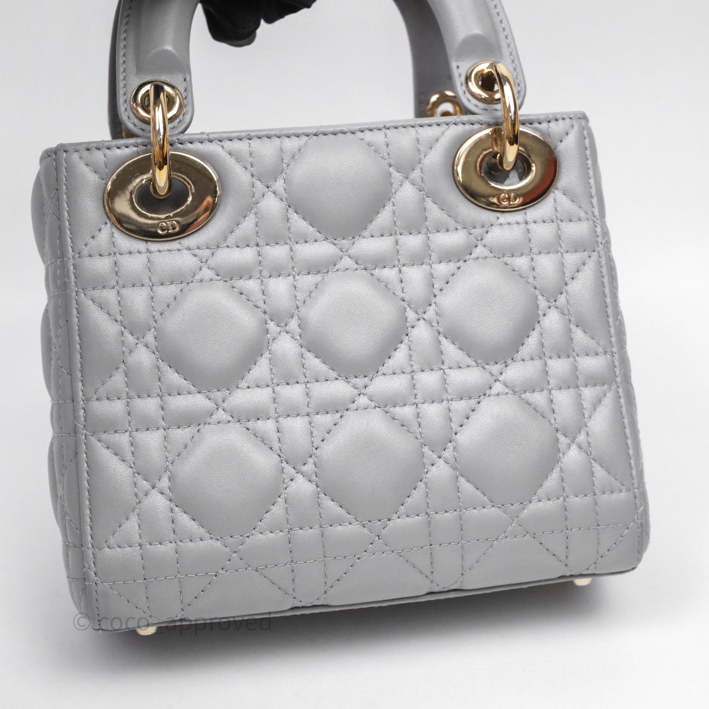 Christian Dior Mini Lady Dior Iridescent Grey Lambskin Cannage Gold Hardware