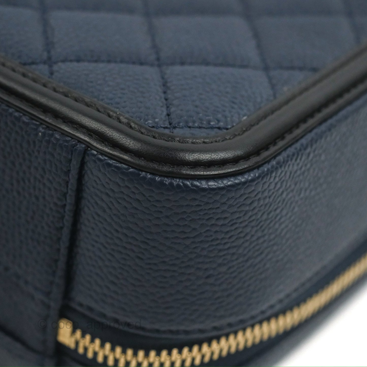 Chanel Quilted Medium CC Filigree Vanity Case Navy Black Caviar Aged Gold Hardware