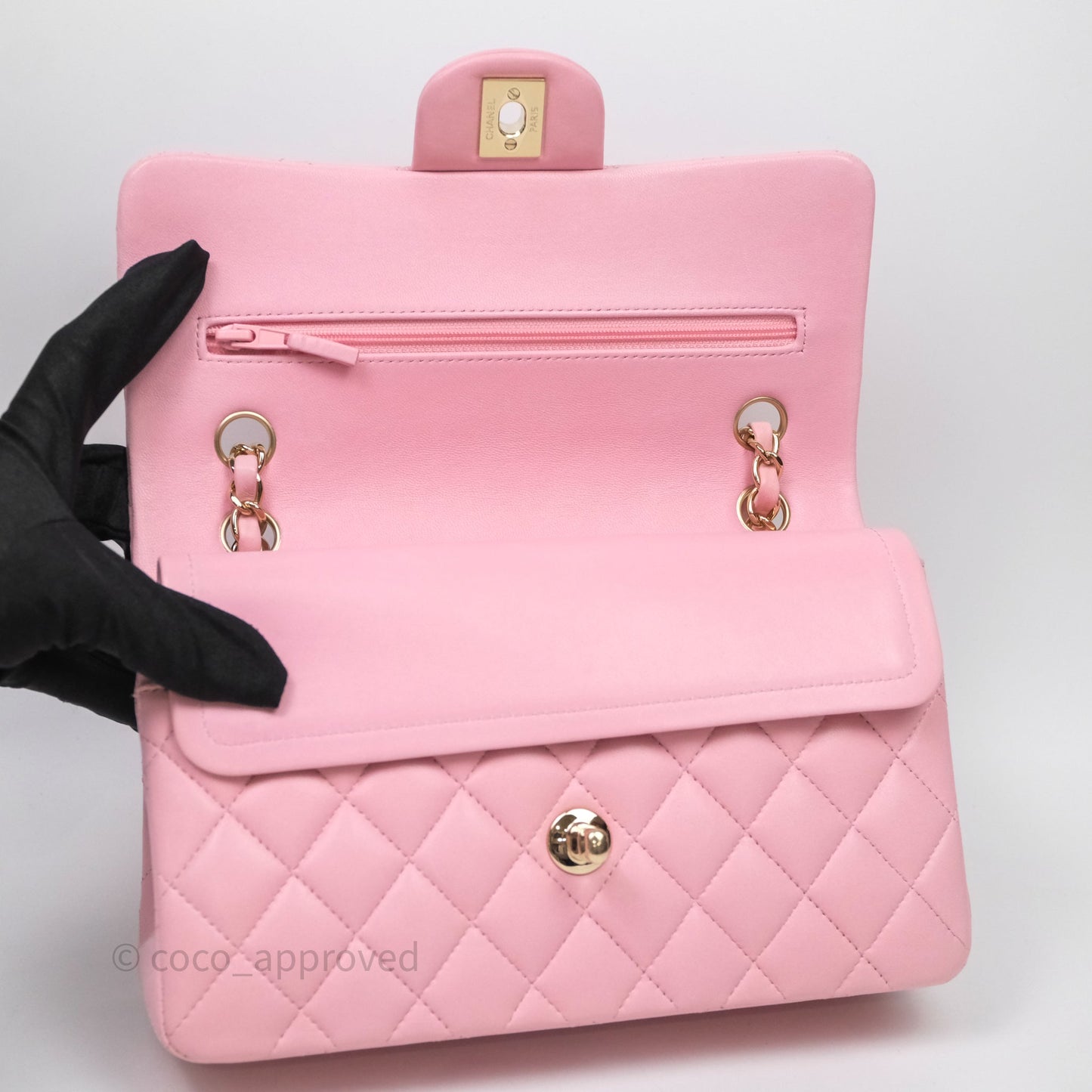Chanel Small Classic Quilted Flap Pink Lambskin Gold Hardware