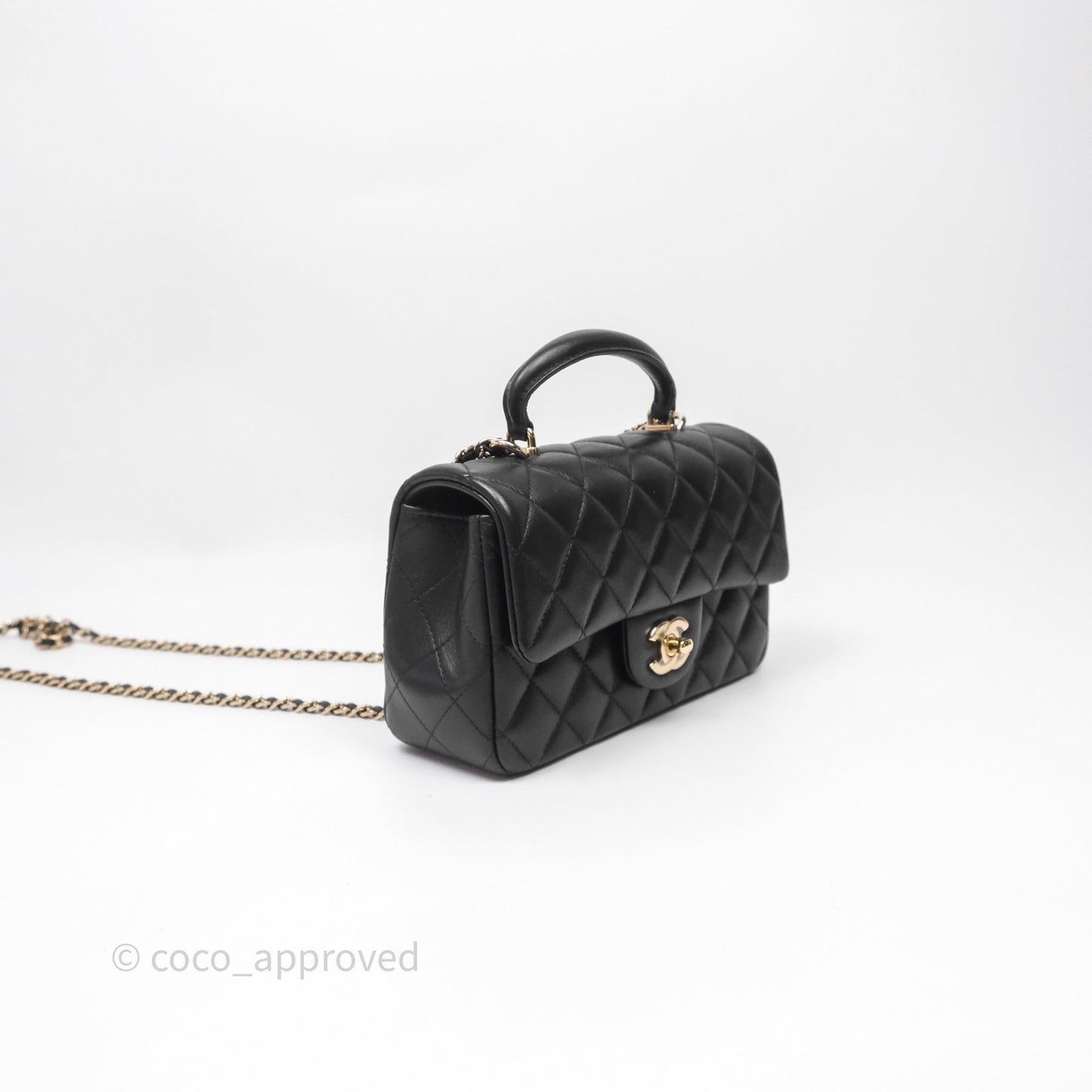 Chanel Top Handle Mini Rectangular Flap Black Lambskin Gold Hardware