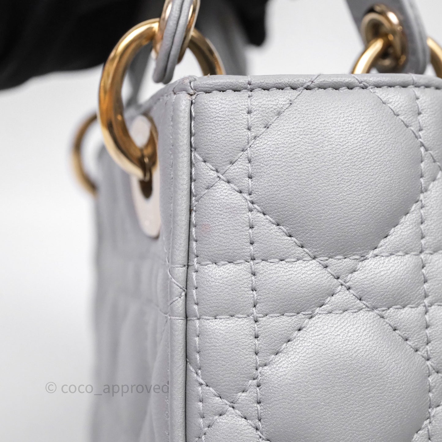 Christian Dior Mini Lady Dior Iridescent Grey Lambskin Cannage Gold Hardware