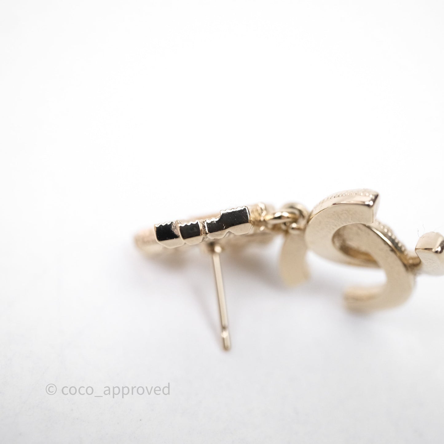 Chanel Crystal Pearl Crown CC Drop Earrings Gold Tone 21A