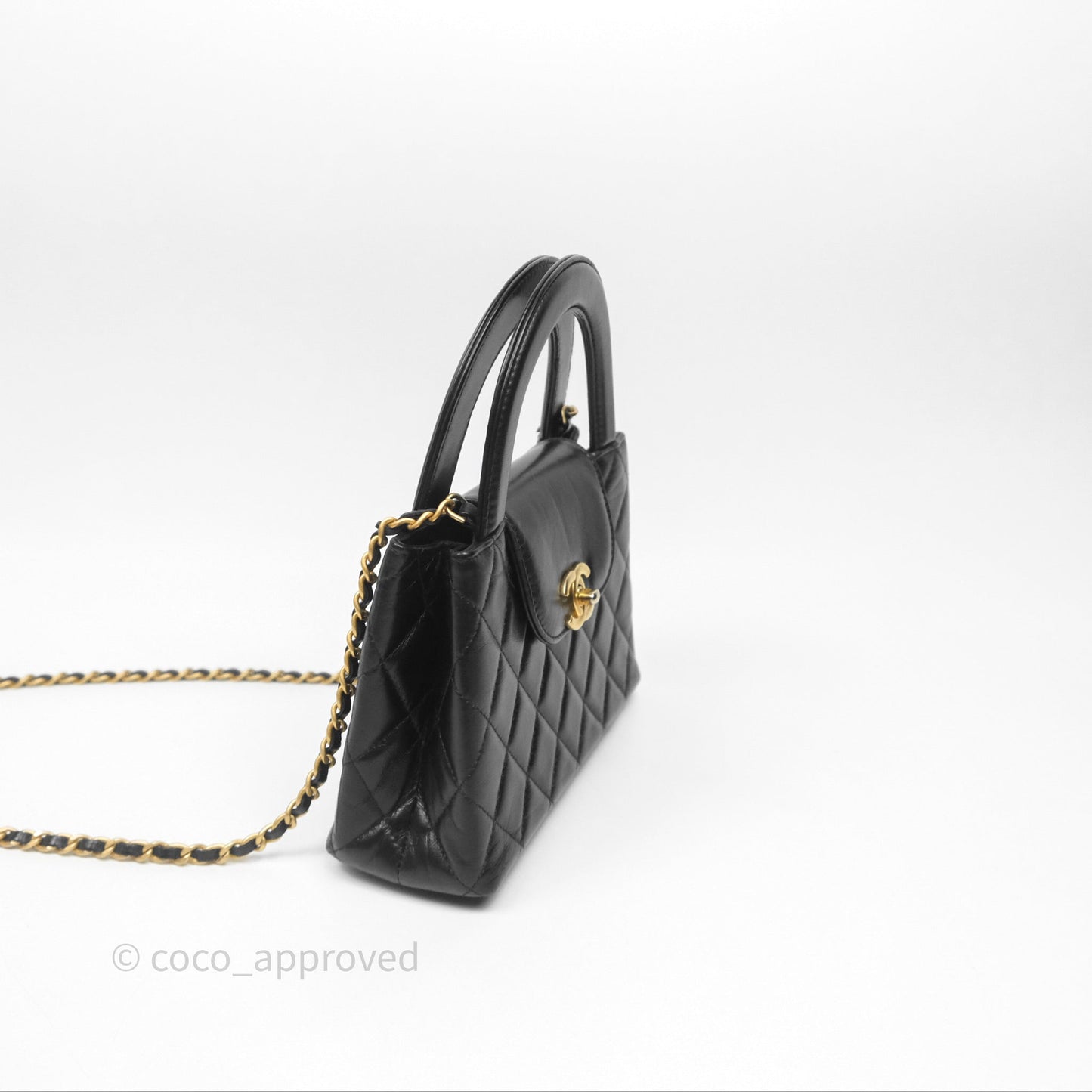Chanel Kelly Bag Quilted Black Shiny Crumpled Calfskin Aged Gold Hardware
