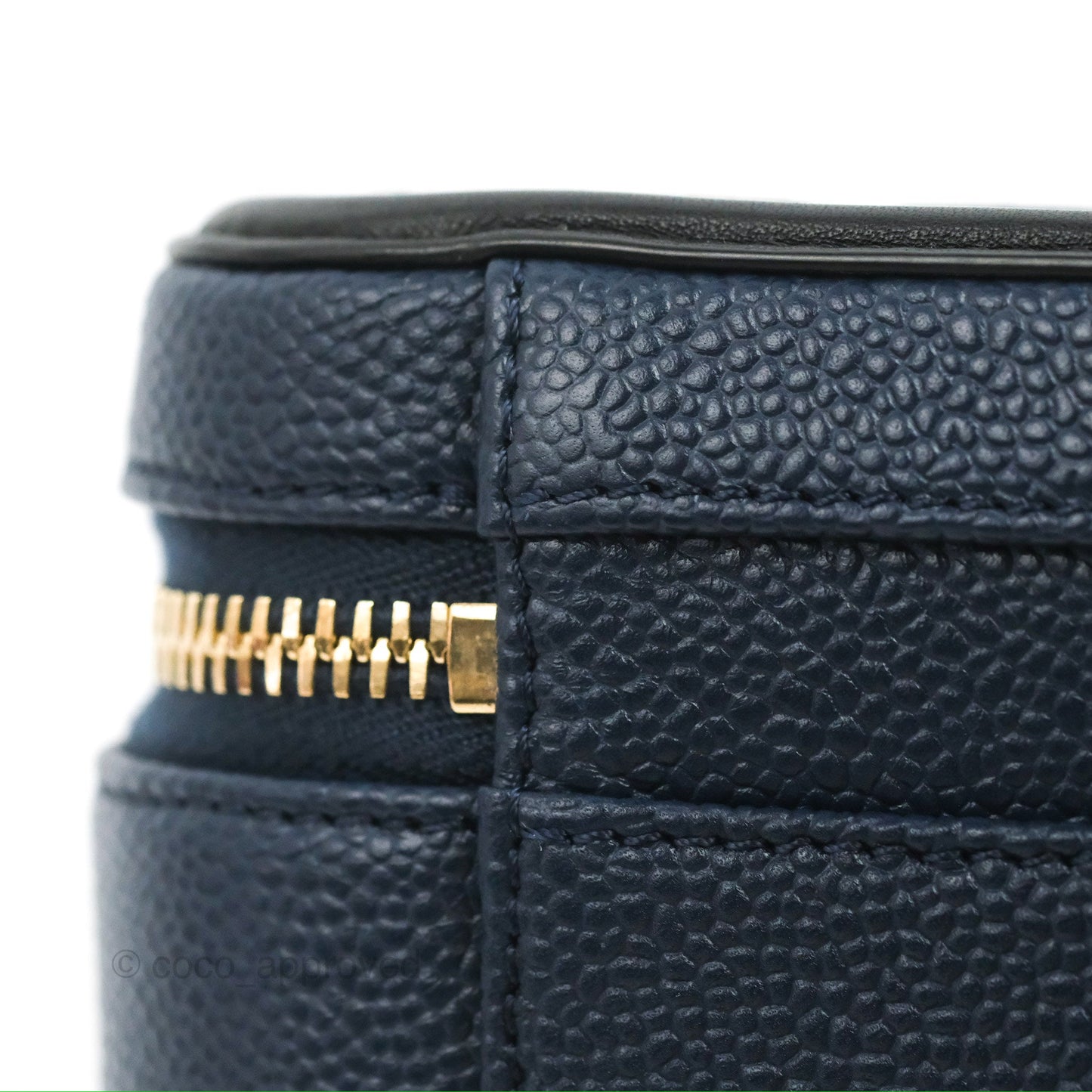 Chanel Quilted Medium CC Filigree Vanity Case Navy Black Caviar Aged Gold Hardware