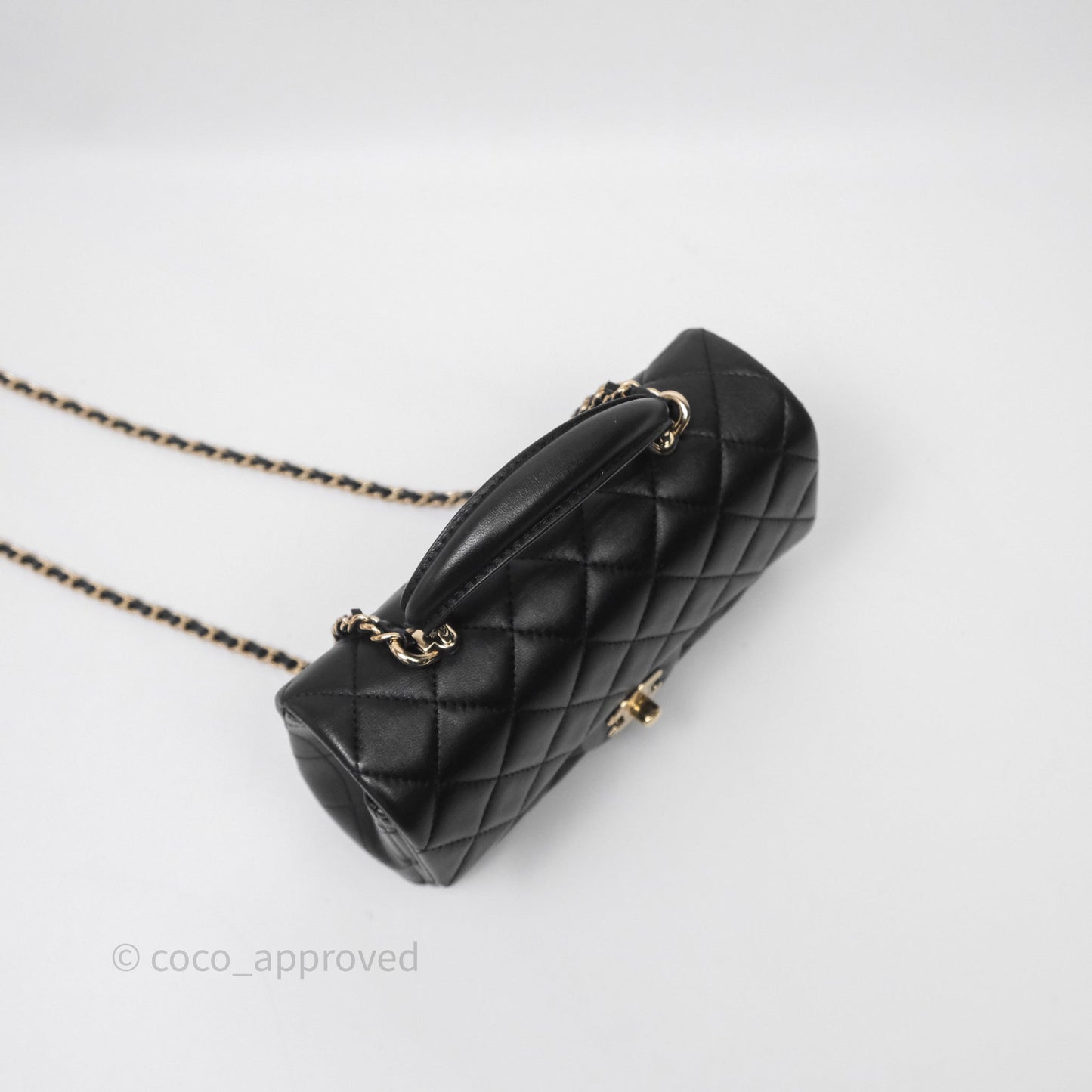 Chanel Top Handle Mini Rectangular Flap Black Lambskin Gold Hardware