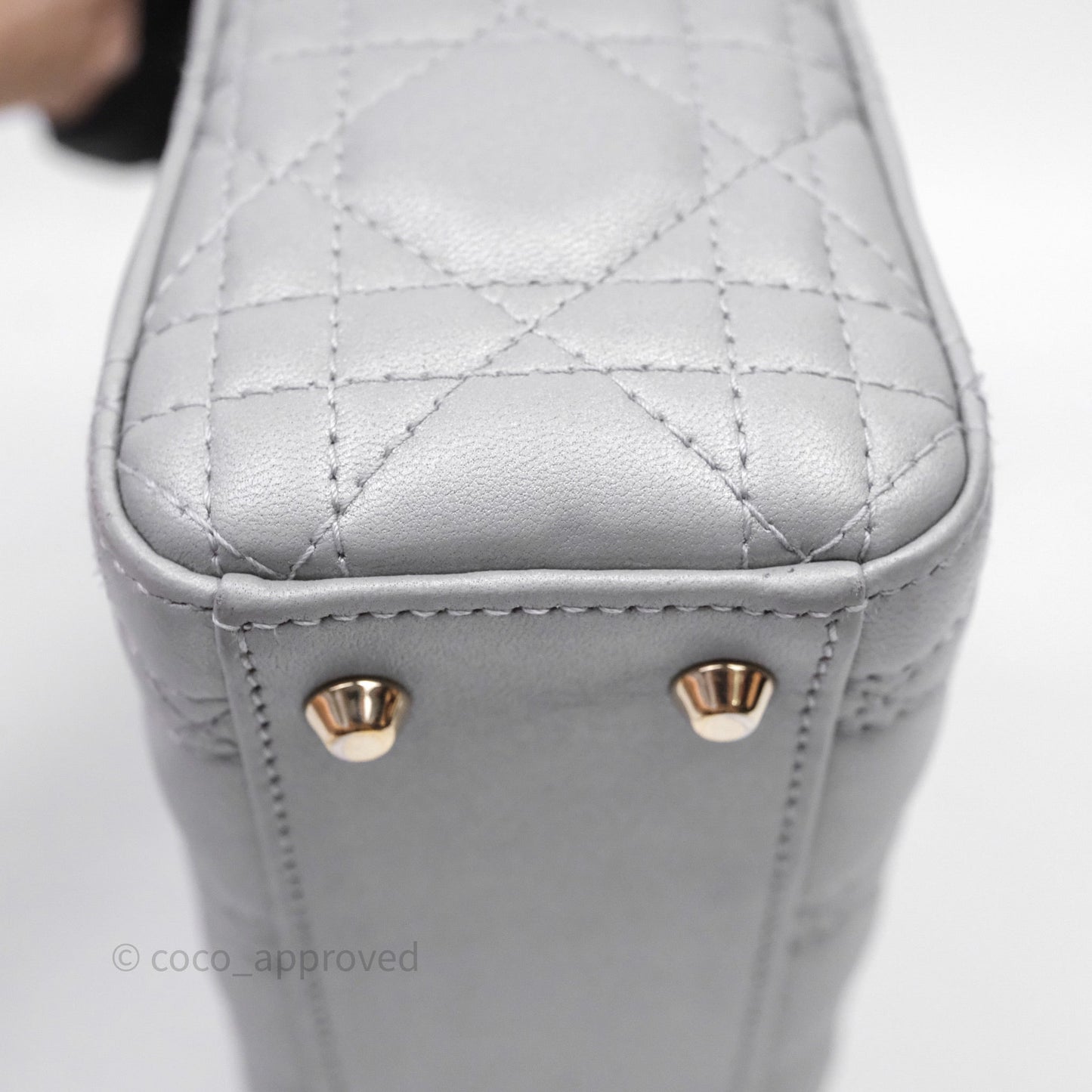 Christian Dior Mini Lady Dior Iridescent Grey Lambskin Cannage Gold Hardware