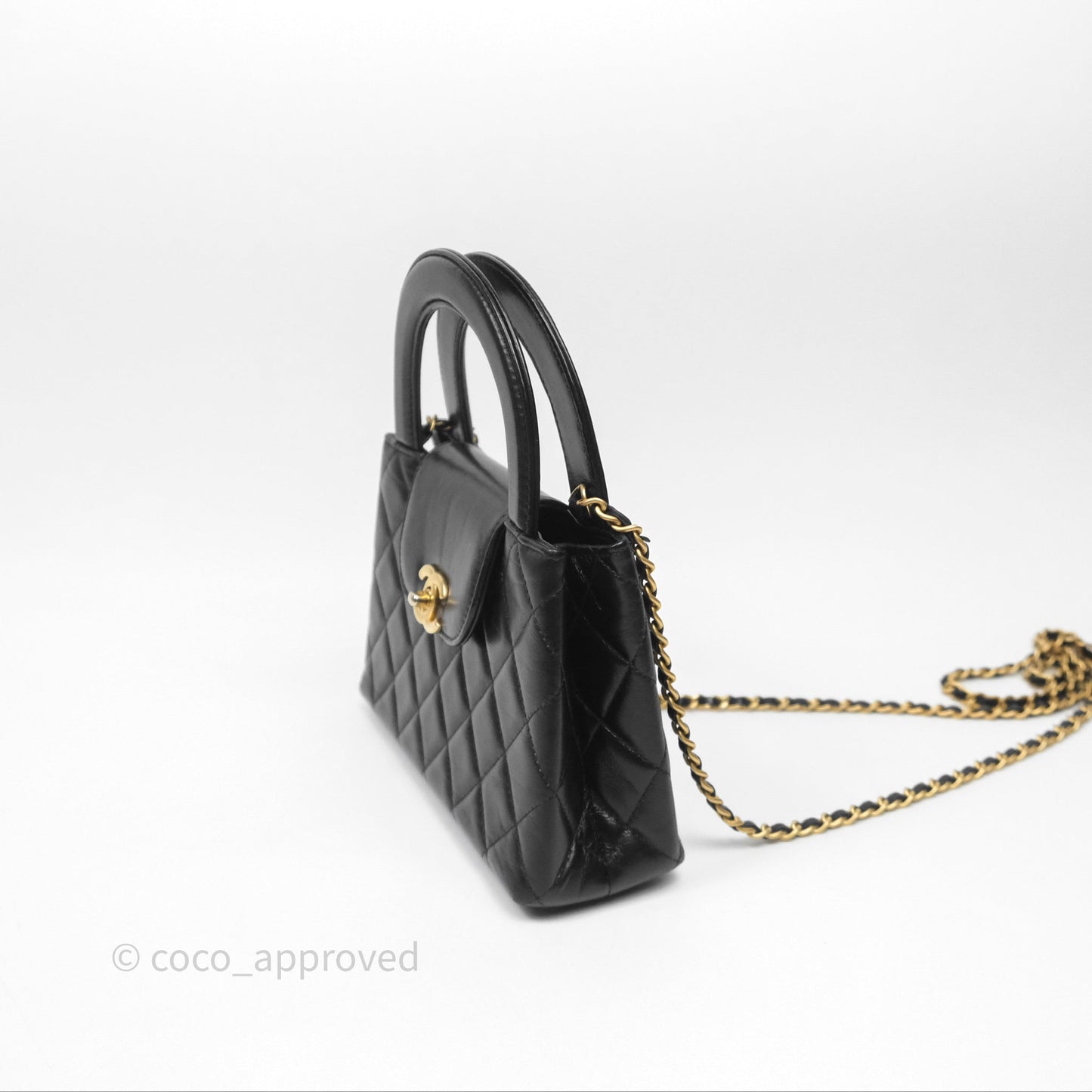 Chanel Kelly Bag Quilted Black Shiny Crumpled Calfskin Aged Gold Hardware