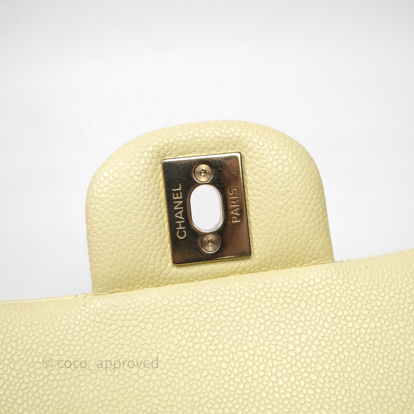 Chanel Small Classic Quilted Flap Light Yellow Caviar Gold Hardware