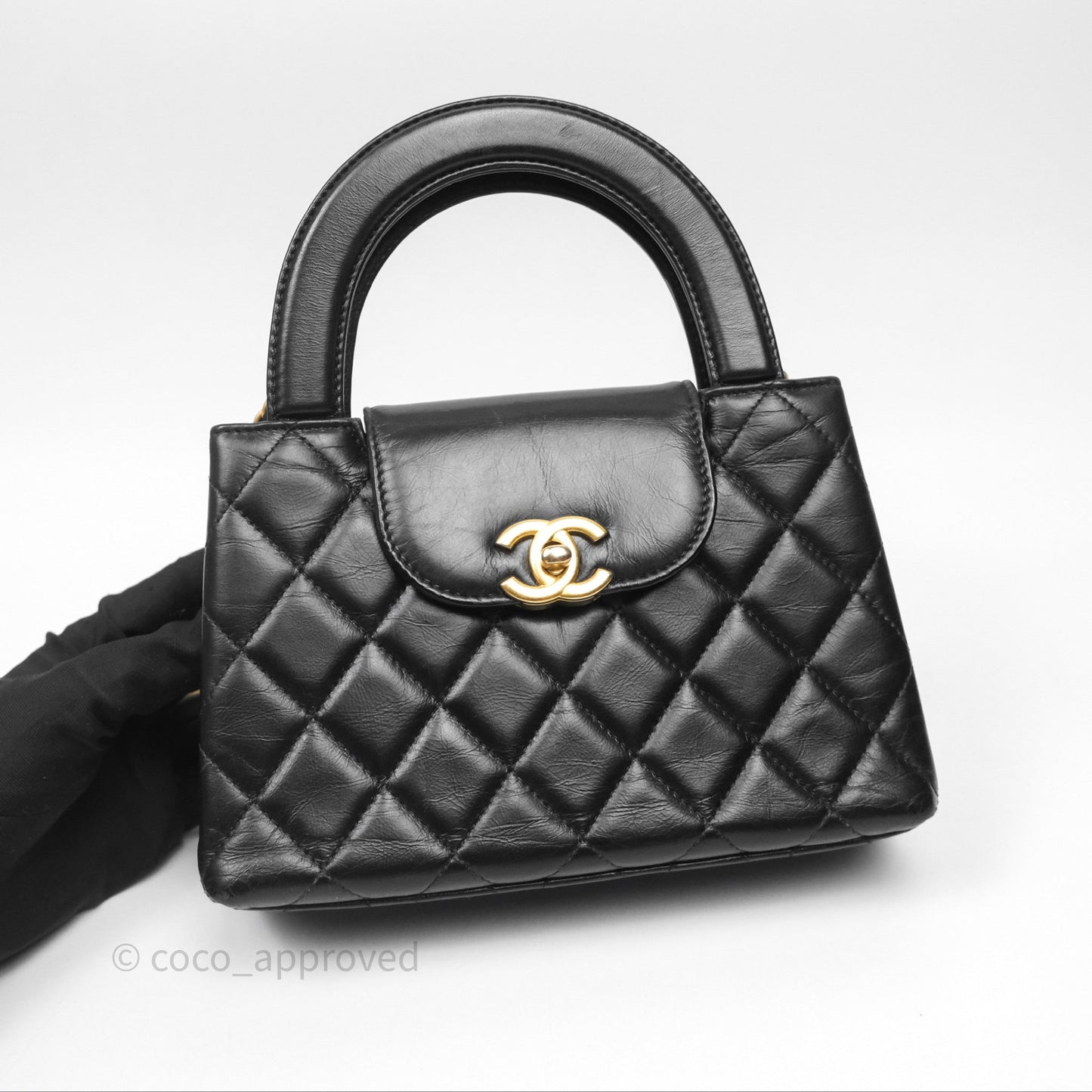 Chanel Kelly Bag Quilted Black Shiny Crumpled Calfskin Aged Gold Hardware