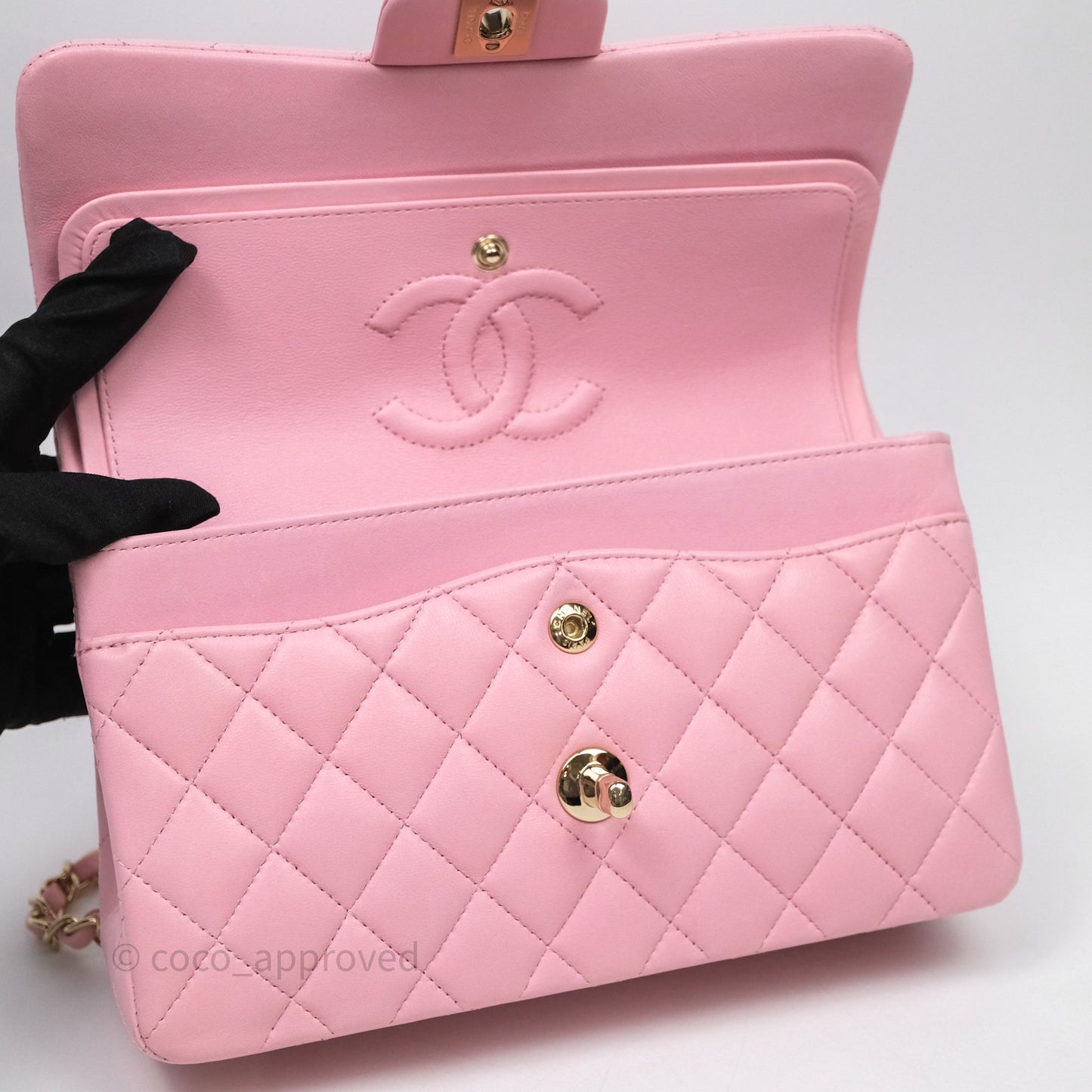 Chanel Small Classic Quilted Flap Pink Lambskin Gold Hardware