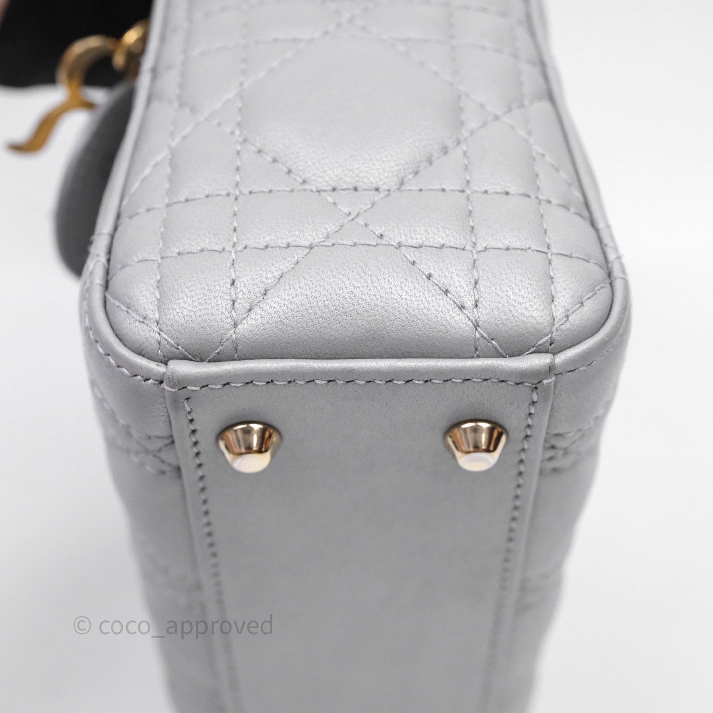 Christian Dior Mini Lady Dior Iridescent Grey Lambskin Cannage Gold Hardware