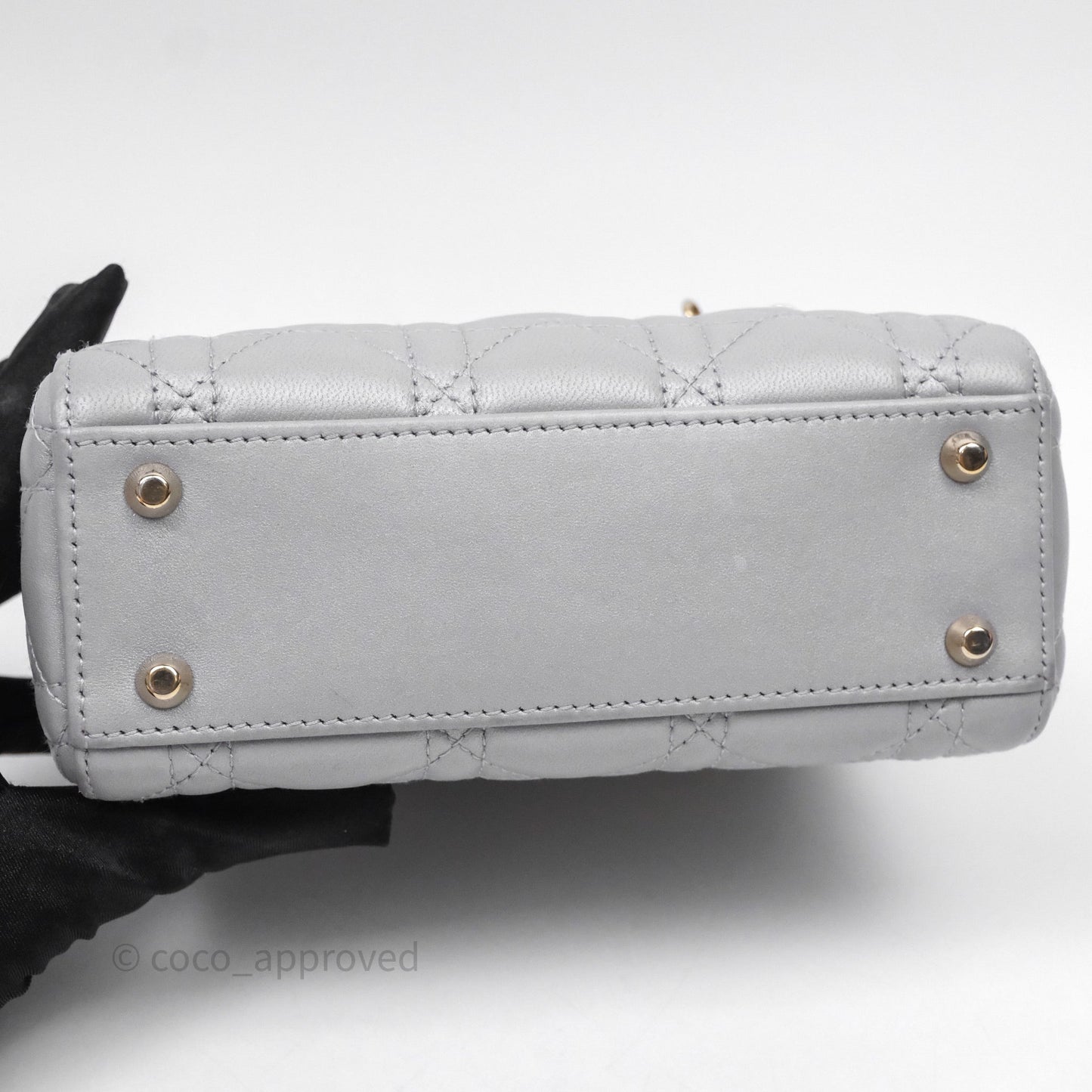 Christian Dior Mini Lady Dior Iridescent Grey Lambskin Cannage Gold Hardware