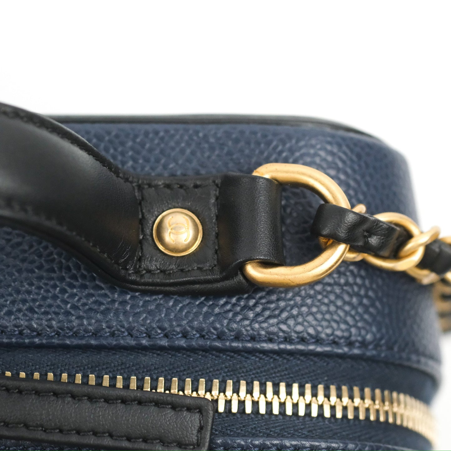 Chanel Quilted Medium CC Filigree Vanity Case Navy Black Caviar Aged Gold Hardware