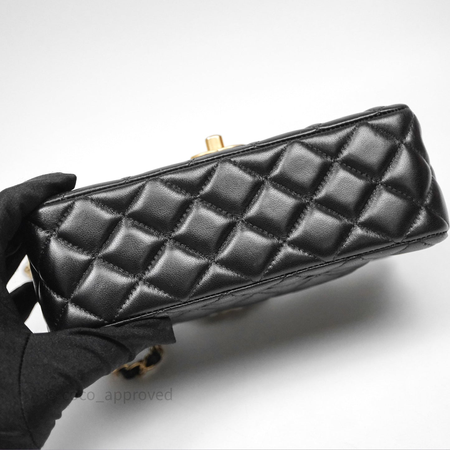Chanel Top Handle Mini Rectangular Flap Bag Black Lambskin Aged Gold Hardware