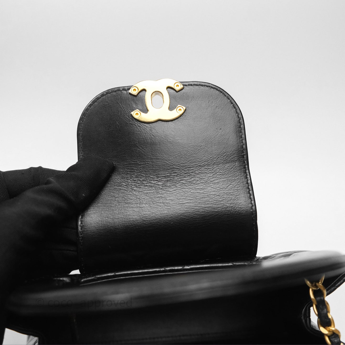 Chanel Kelly Bag Quilted Black Shiny Crumpled Calfskin Aged Gold Hardware