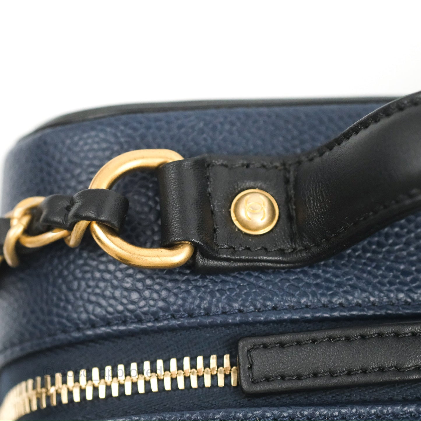 Chanel Quilted Medium CC Filigree Vanity Case Navy Black Caviar Aged Gold Hardware