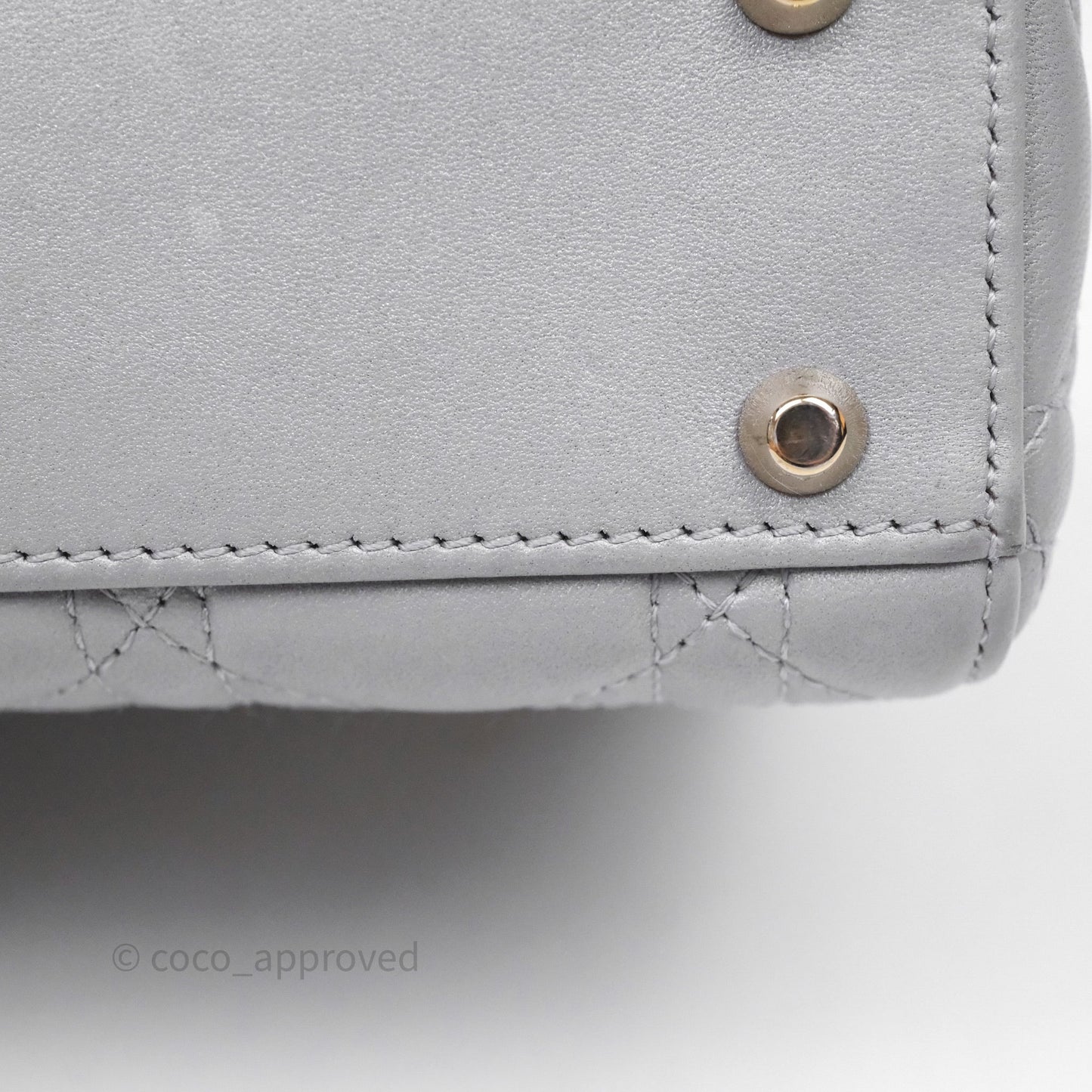 Christian Dior Mini Lady Dior Iridescent Grey Lambskin Cannage Gold Hardware