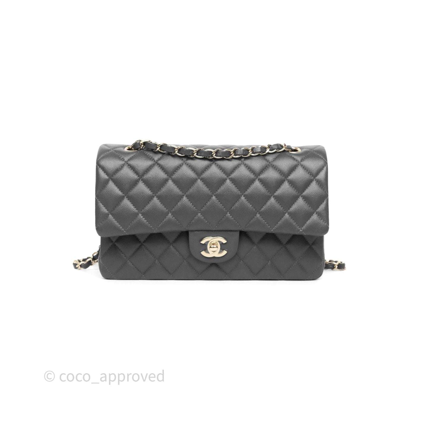 Chanel Classic M/L Medium Flap Quilted Dark Grey Caviar Gold Hardware