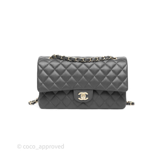 Chanel Classic M/L Medium Flap Quilted Dark Grey Caviar Gold Hardware