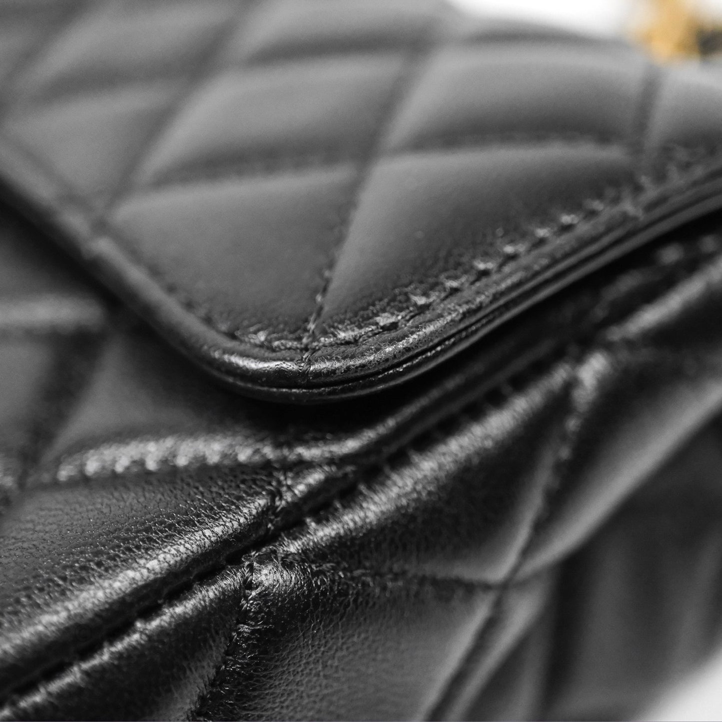 Chanel Top Handle Mini Rectangular Flap Bag Black Lambskin Aged Gold Hardware