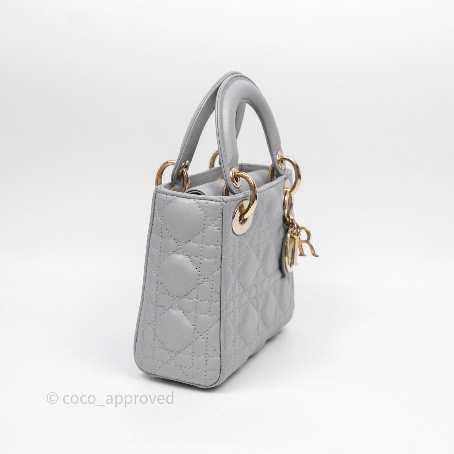 Christian Dior Mini Lady Dior Iridescent Grey Lambskin Cannage Gold Hardware