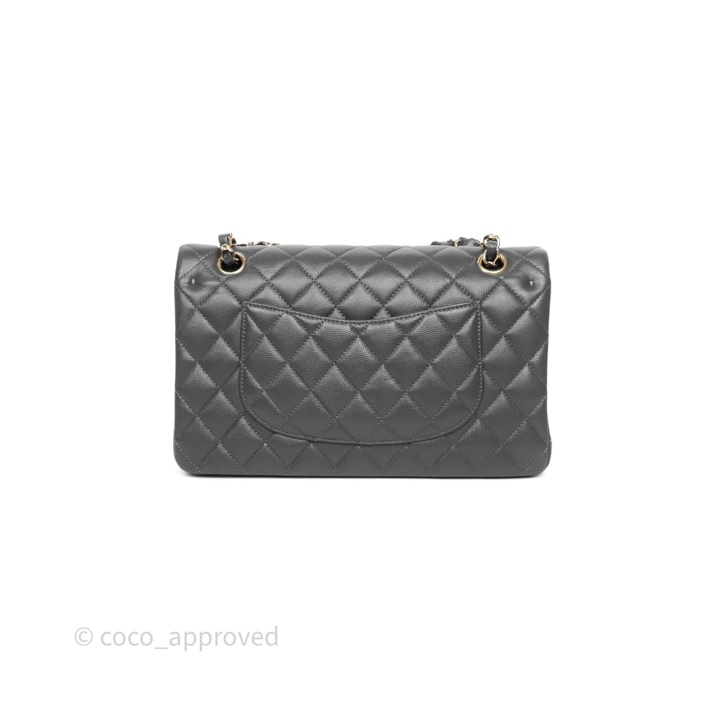 Chanel Classic M/L Medium Flap Quilted Dark Grey Caviar Gold Hardware