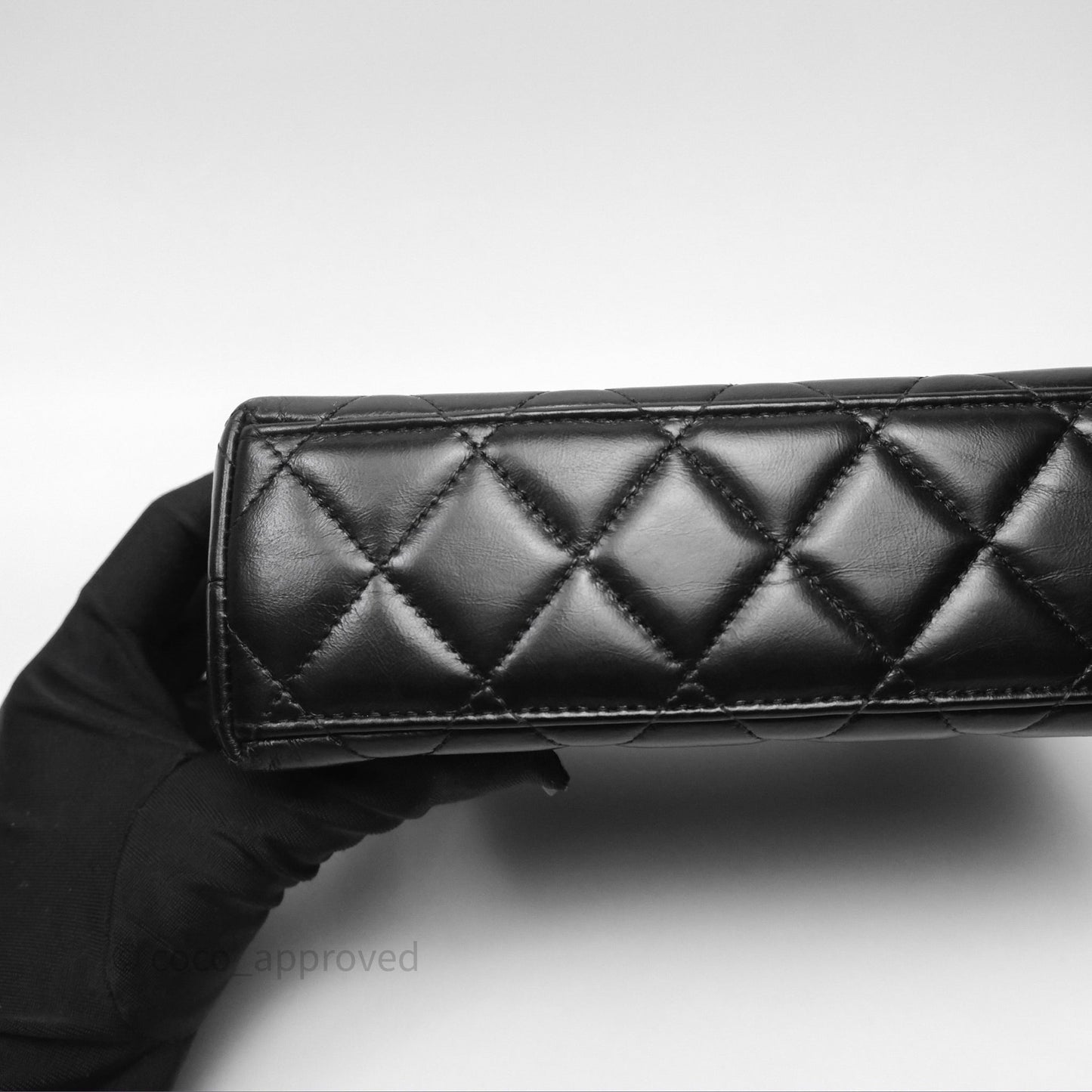 Chanel Kelly Bag Quilted Black Shiny Crumpled Calfskin Aged Gold Hardware