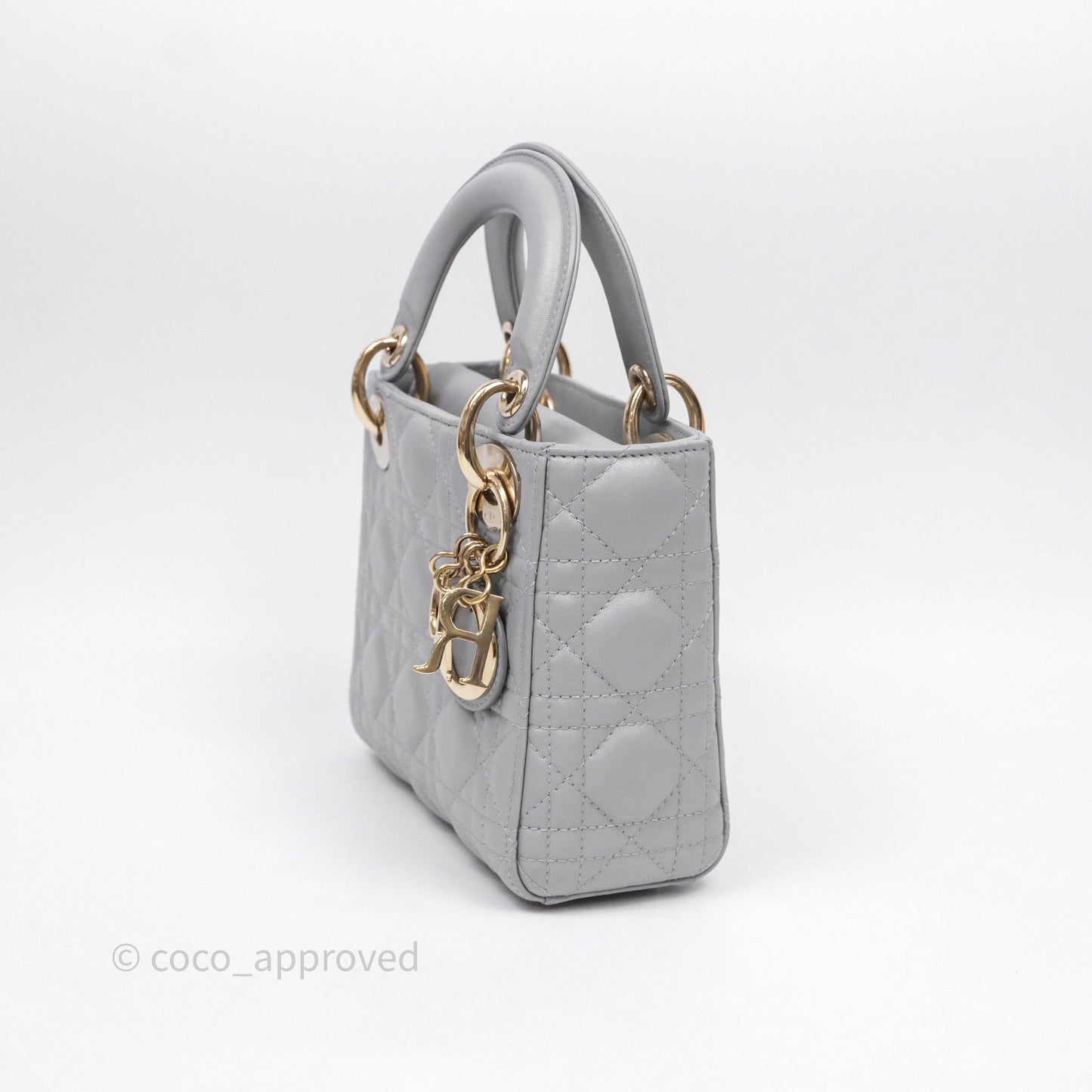 Christian Dior Mini Lady Dior Iridescent Grey Lambskin Cannage Gold Hardware