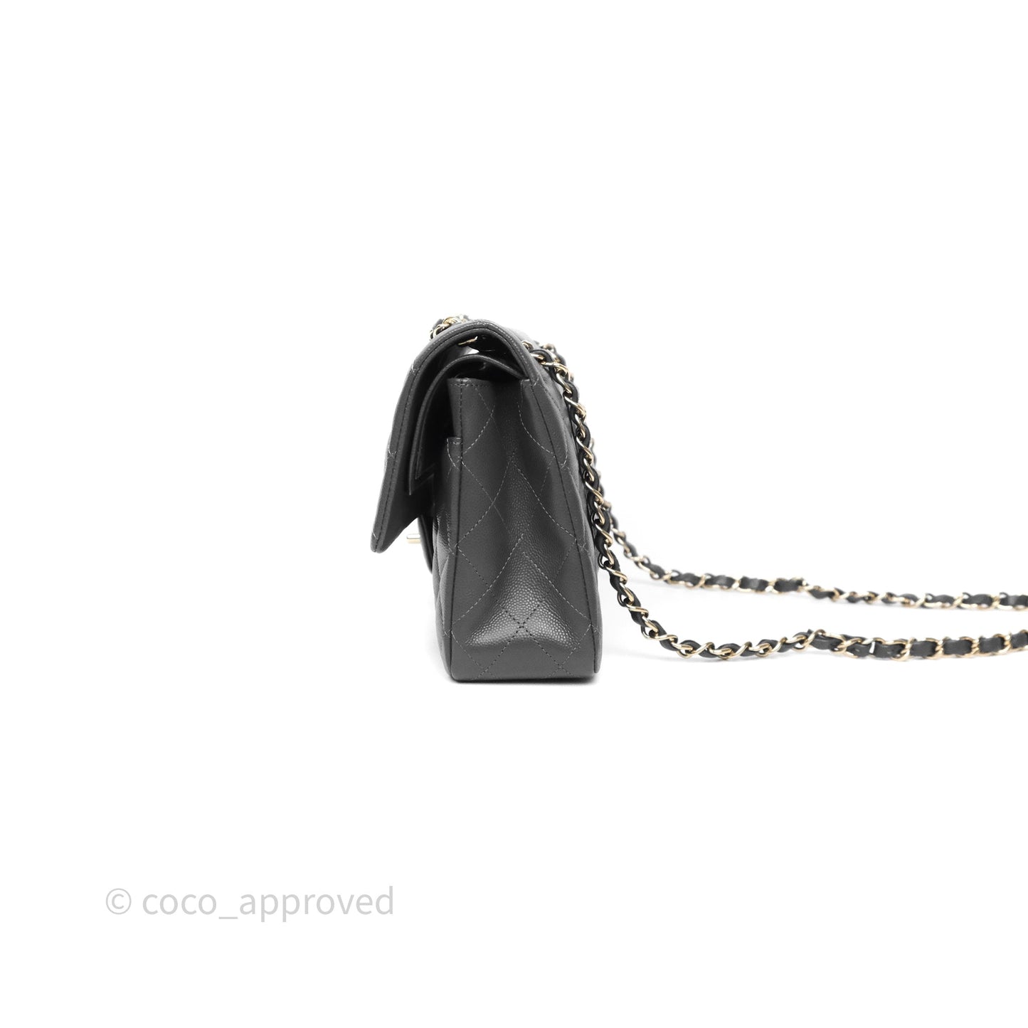 Chanel Classic M/L Medium Flap Quilted Dark Grey Caviar Gold Hardware