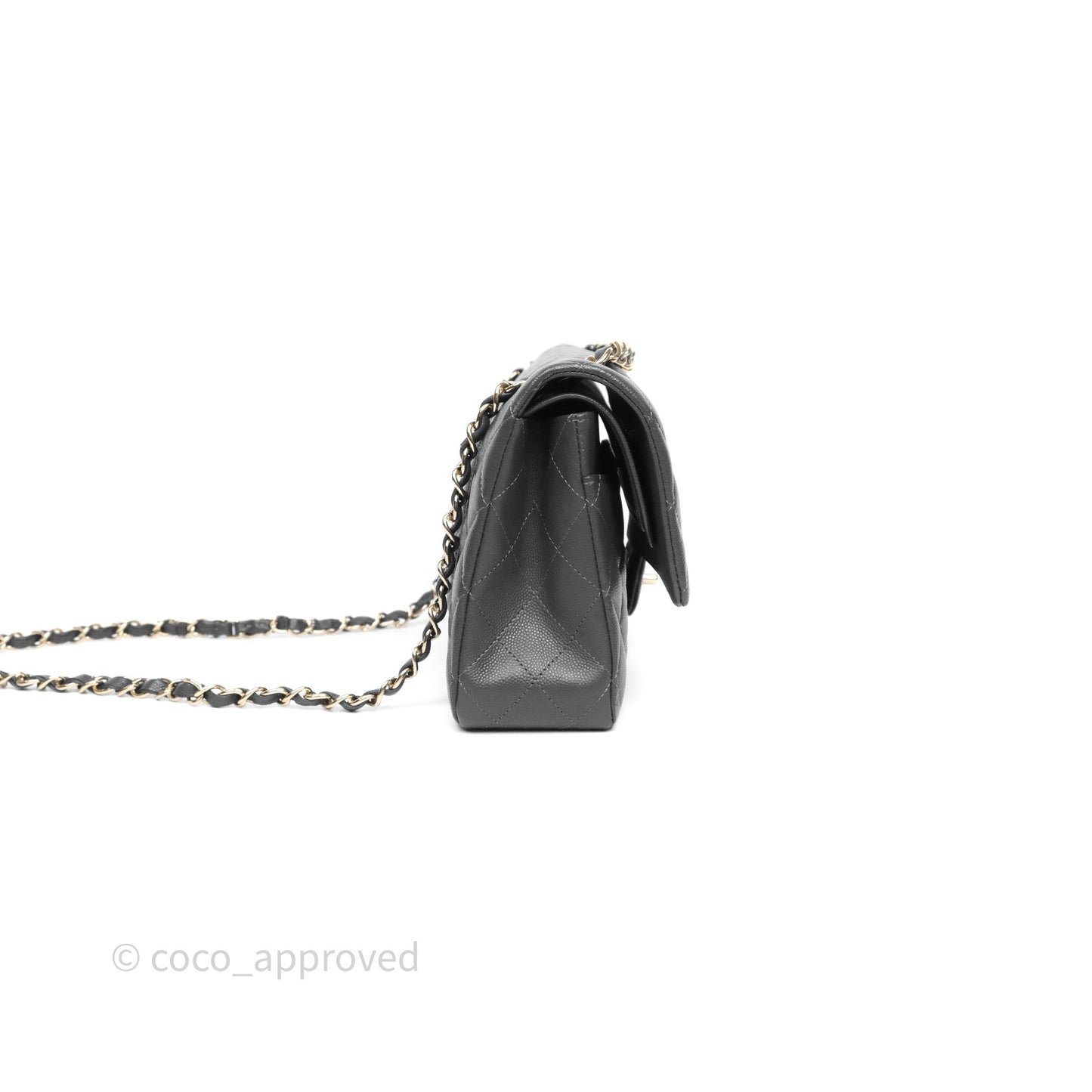 Chanel Classic M/L Medium Flap Quilted Dark Grey Caviar Gold Hardware