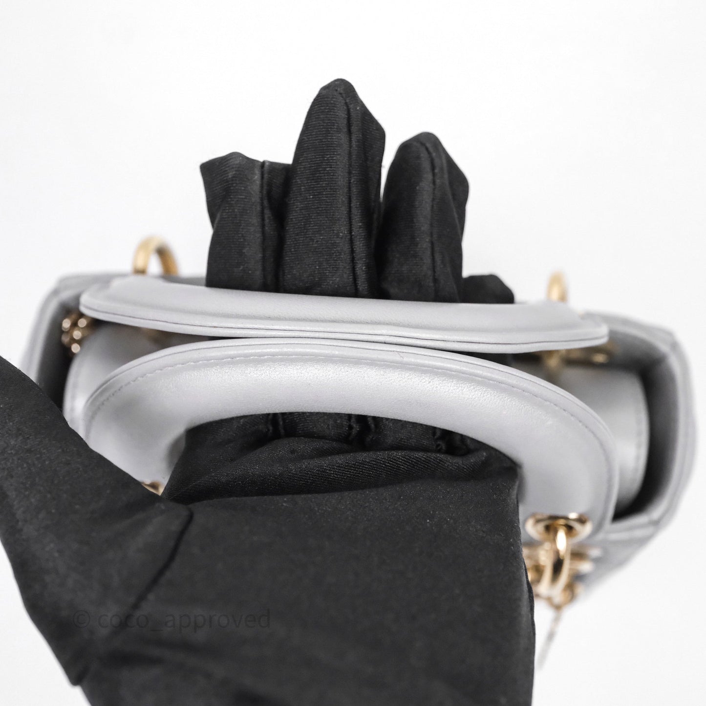Christian Dior Mini Lady Dior Iridescent Grey Lambskin Cannage Gold Hardware