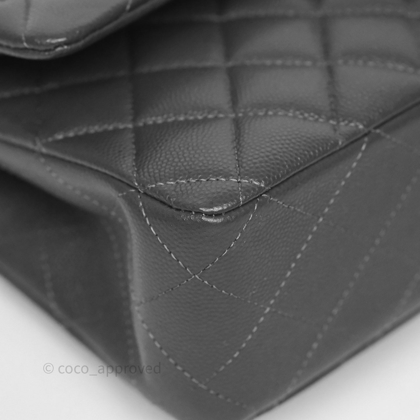 Chanel Classic M/L Medium Flap Quilted Dark Grey Caviar Gold Hardware