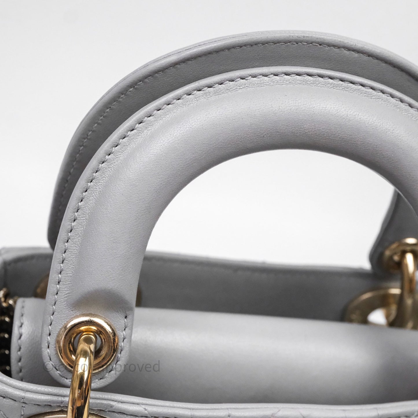 Christian Dior Mini Lady Dior Iridescent Grey Lambskin Cannage Gold Hardware