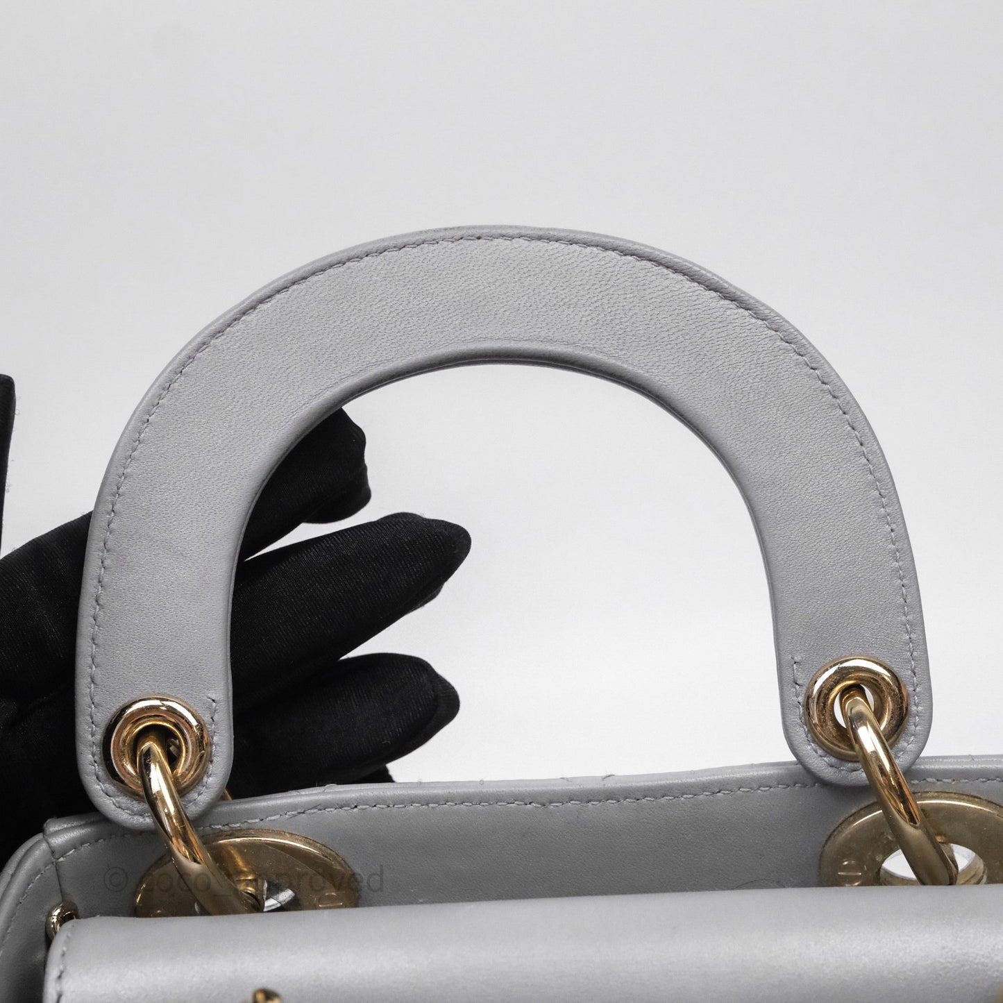 Christian Dior Mini Lady Dior Iridescent Grey Lambskin Cannage Gold Hardware