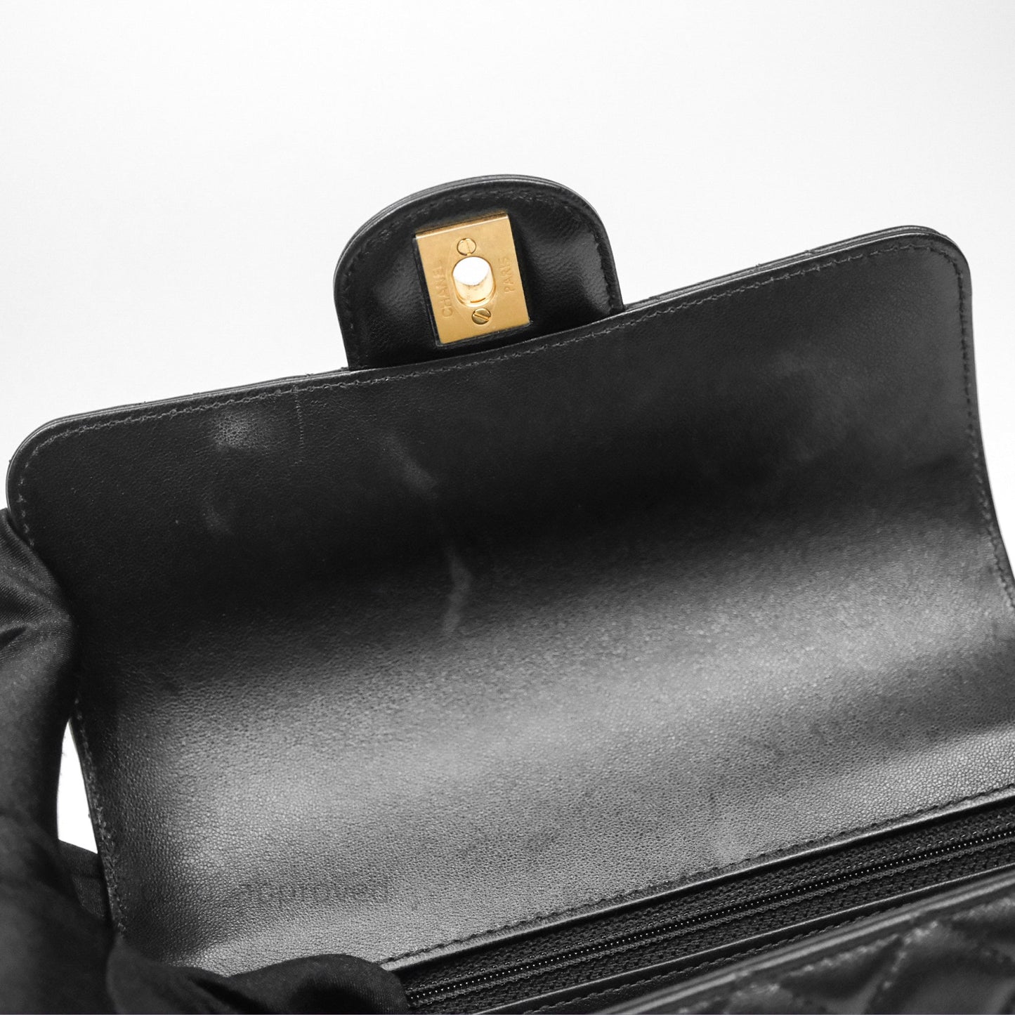 Chanel Top Handle Mini Rectangular Flap Bag Black Lambskin Aged Gold Hardware
