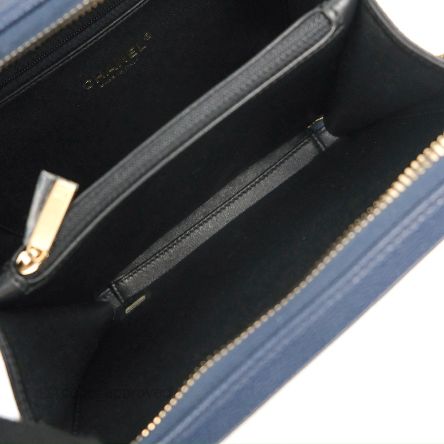 Chanel Quilted Medium CC Filigree Vanity Case Navy Black Caviar Aged Gold Hardware
