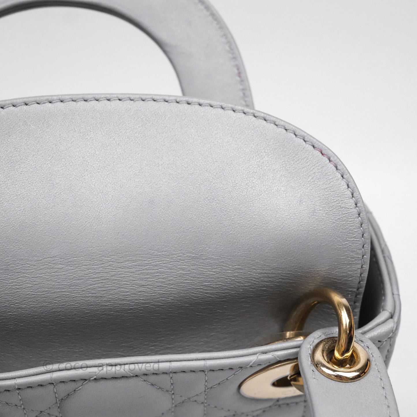 Christian Dior Mini Lady Dior Iridescent Grey Lambskin Cannage Gold Hardware