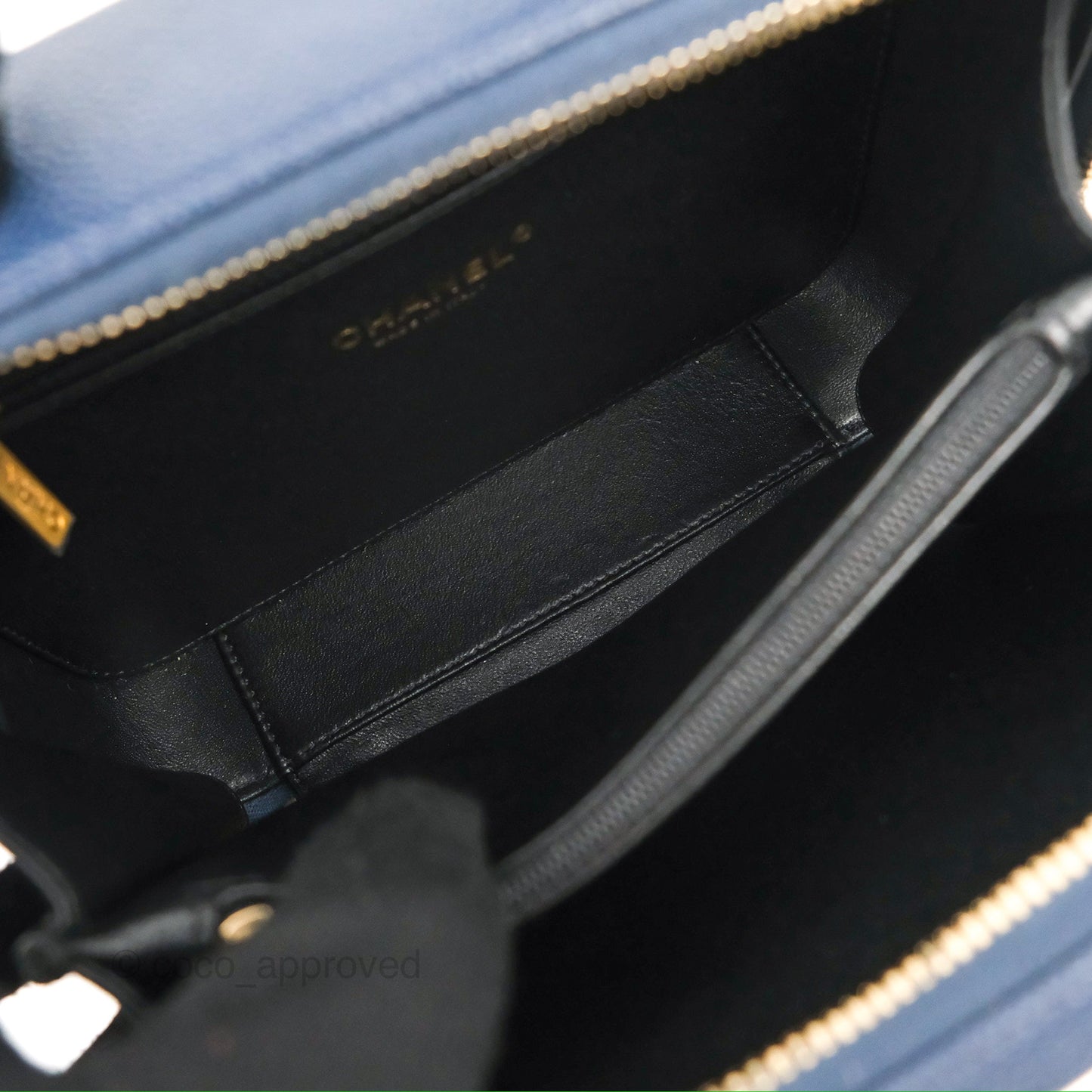 Chanel Quilted Medium CC Filigree Vanity Case Navy Black Caviar Aged Gold Hardware