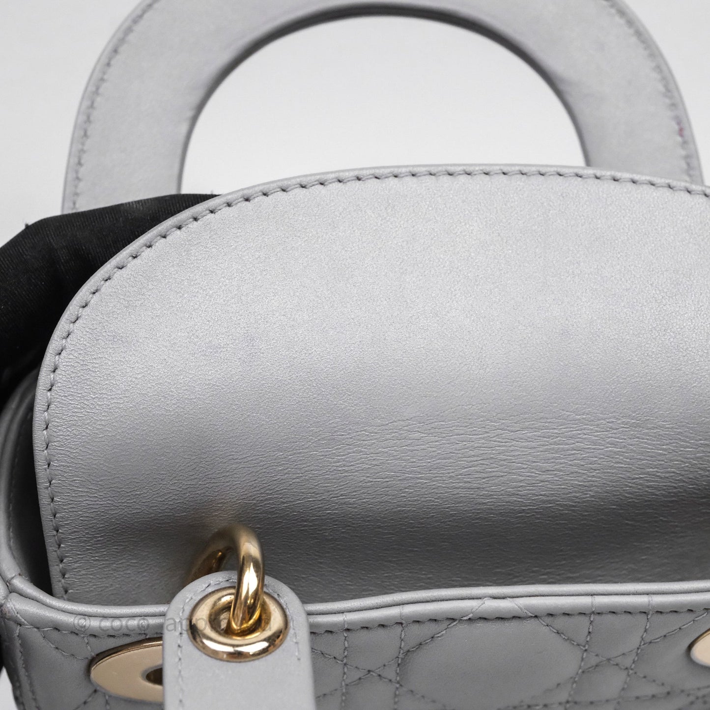 Christian Dior Mini Lady Dior Iridescent Grey Lambskin Cannage Gold Hardware